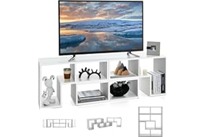 GIANTEX Mueble de TV Combinado Libre con Estantes Abiertos, para TV hasta 65 Pulgadas, Soporte de TV Multifuncional de Madera, para Salón, Dormitorio, 134-180x30x43 cm (Blanco, 3 Piezas)
