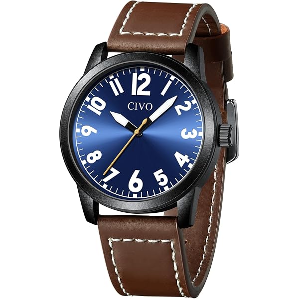 NUOVO Orologio da uomo con grande quadrante bianco, numeri arabi, cinturino nero, orologio da uomo, Blu, Moderno