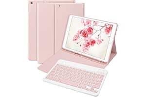 Bettdow for iPad 9th Generation 2021 Keyboard Case, Detachable Wireless Keyboard, Case with Pencil Holder for iPad 9th Gen 2021/8th Gen 2020/7th Gen 2019 10.2 Inch (Pink)