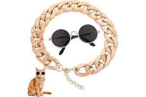 Anseom Chat Lunettes de Soleil Chaîne en Or Costume Décorations Chat Lunettes de Protection UV Lunettes Chaîne Réglable Cosplay Costume Accessoires Photo (1 Verre Noir + 1 chaîne en Or Rose)