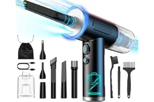 AQV Soplador de Polvo Eléctrico y Mini Aspirador 2 en 1, 3 velocidades, 120.000RPM, 12Kpa, 7800mAh, con LED,Aire Comprimido Limpieza PC Sin Cable para computadora,Sofá,Mascotas,Automóvil