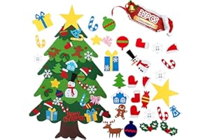 Ibello Árbol de Navidad de Fieltro Árbol Navideña DIY con 50 Led y 32 Adornos Juguete de Navidad para niños pequeña decoración de Navidad Decoración para Pared Casa