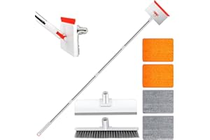 CHILYMES Nettoyeur de Murs et Plinthes, Balai Serpillère Télescopique jusqu'à 147 cm pour Nettoyer Sols, Murs, Plafonds, Carreaux et Fenêtres. Inclut Brosse et 4 Tampons.