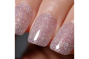 Ozzeal Smalto UV con glitter, 15 ml, trasparente, argento iridescente, luccichio – Primavera Estate arcobaleno Soak Off UV LED