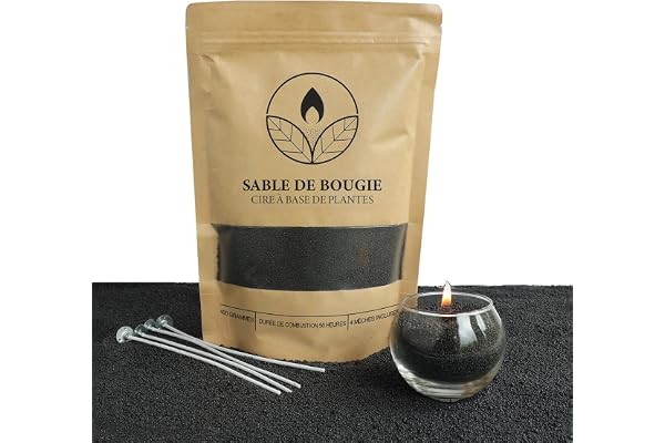 COMFORDER Sable pour Bougies parfumée avec Mèches, Kit Bougie à Faire Soi-Même, 400 g de Perles de Cire pour Bougie + 4 Mèches (Noir, Musc)