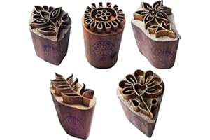 Royal Kraft Floral Latón Madera Sellos (Conjunto de 5) - DIY Tela, Arcilla, cerámica Bloques BHtag0002
