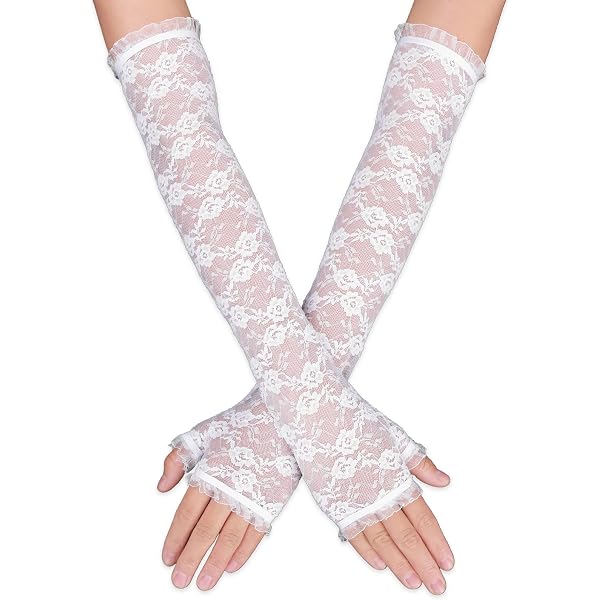 Produktbild von Suxgumoe Lange Spitzenhandschuhe, Frauen Blumenspitze Armstulpen