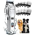 oneisall Dog Clippers for Grooming for Thick Heavy Coats/Low Noise Rechargeable Cordless Pet Shaver with Stainless Steel Blade/Waterproof Dog Shaver for Dogs Pets and Animals (Sliver)