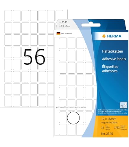 HERMA Etiqueta de Papel Autocolante Permanente, 12 x 18 mm, 32 Folhas, 56 Etiquetas por Folha, Branca - 287787 em HERMA Etiqueta de Papel Autocolante Permanente, 12 x 18 mm, 32 Folhas, 56 Etiquetas por Folha, Branca - 287787 em