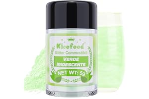 KICOFOOD Glitter Commestibili - 5g Glitter Alimentari, Coloranti Alimentari Glitter, Colorante Alimentare in Polvere per Liquore Cocktail Decorazioni Torte Cioccolatini Panna Bevande (Verde Iridescente)