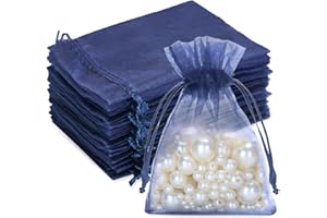 G2PLUS 50PCS Blu Navy Sacchetti Organza 7x9CM Sacchetti Organza Regalo Sacchetti Regalo in Organza Borse Organza con Coulisse Sacchetti Confetti per Matrimonio,Caramella Gioielli