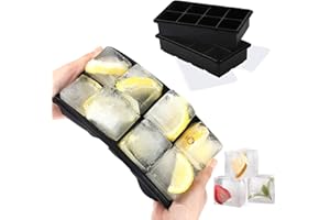 LessMo 2 Paquets Bacs à Glaçons, Moules à Glaçons Silicone 8 Cavités avec Couvercle Amovible Résistant Aux Eclaboussures, Idéal pour Le Whisky, Les Cocktails et Le Vin, Empilables et sans BPA (Noir)