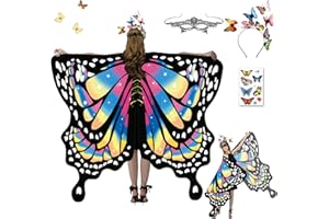 HILKKET Motyl Skrzydła Szaliki, 4 szt. Motyl Szaliki, Szalik Motyl Kostium Dorośli, Płaszcz Motyl Kobieta, Szal Motyl Kobieta, Skrzydła Motyl Z Opaska Na Karnawał, Impreza 168 x 140 cm