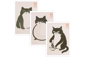 3 st japanska affischer anime-affisch japansk dekoration knubbiga små katter japanska bilder katt Ukiyo-e japansk konst väggd