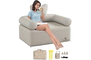 ZOOMA Inflatable Sofa Outdoor Air Couch, Blow Up Couches, LED Inflatable Lounger Air Sofa Portable With Back Armrest for Camping Indoor, Travel, Beach