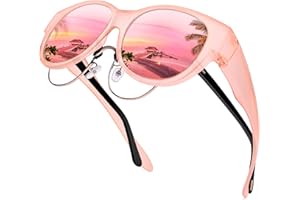 URUMQI Over Glasses Sunglasses Womens, Trendy Round Cat Eye Sun Shades Cover, Polarised UV400 Protection TAC Lens