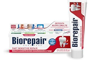 Biorepair, Dentifricio Fast Sensitive Repair, Protezione Denti Sensibili, Dona Sollievo dal Dolore in 30 Secondi, Con MicroRepair, Senza Fluoro e Parabeni, 75ml