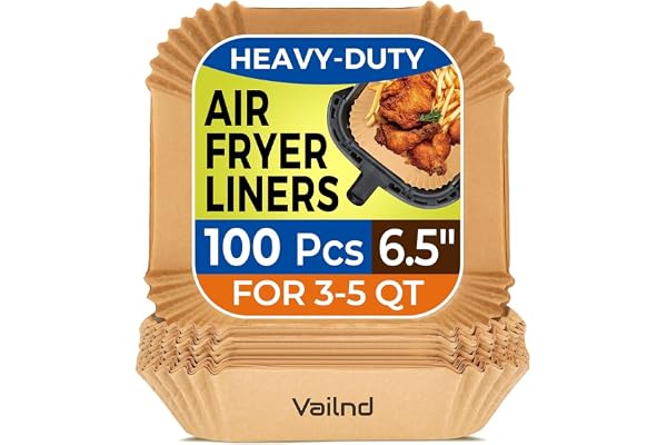 vailnd 100PCS Air Fryer Paper Sheets, Disposable Liner for Microwave, Oil-Proof Air Fryer Parchment for Frying, Baking, Cooking, Roasting and Microwave (100 Square Air Paper)