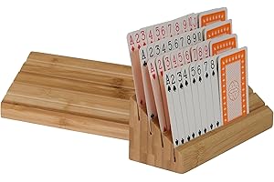 Osco Playing Card Holders Set of 2, Bamboo Card Deck Organiser Tray for Poker, Bridge, Rummy & Tabletop Board Games, Hands Free Cards Rack for Adults & Kids, Each Unit Measures H6.5×W18×D6.5 cm