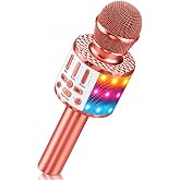 MicQutr Children's Bluetooth Karaoke Microphone with Speaker and Rhythmic LED Lights, Portable Wireless Mic Toy Gift for Boys