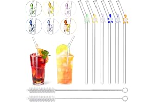 6 st glassugrör med 2 rengöringsborstar, klara böjda glassugrör med färgglada sköldpaddor, för cocktail och bubbelte sugrör