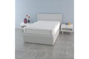 ITALIAN BED LINEN TOPPER PLUS TRAPUNTATO CON ELASTICI, Bianco, Piazza e Mezza 120x195 cm