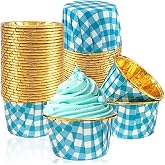 Dolphin Muffin Cake Capsule Square Pattern Blue-Gold 25 Piece