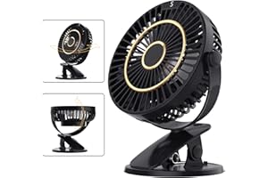 SINGLAND Mini Ventilateur de Bureau avec Clip, 5 Vitesses Portable Ventilateur de Table Silencieux Petit avec Batterie, Rotation 720° Rechargeable et Ecran LCD pour Poussette Bureau Voiture Camping Ø15cm
