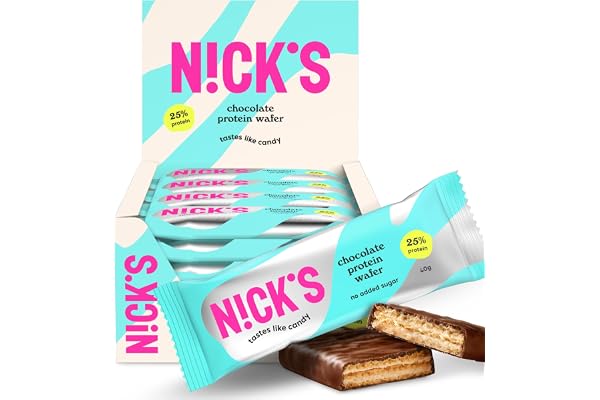 NICKS Barre protéinée Sans Sucres Ajoutés, Gaufrette proteinée, Biscuit Lowcarb, Sans Gluten | 25% de protéines | 198 calories | Chocolat, 40 g X 24