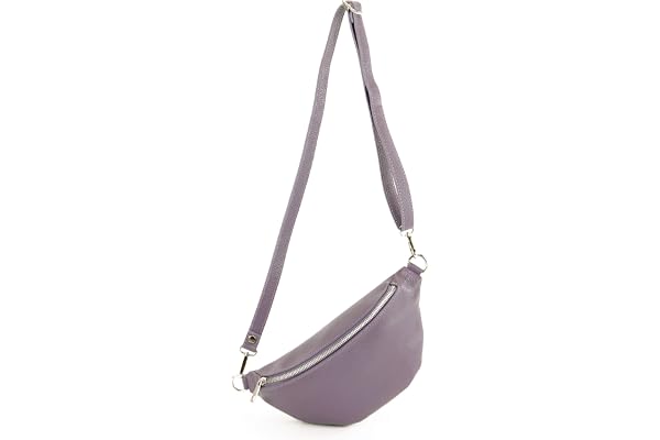 modamoda de - T211 Sac banane italien Medium En cuir souple, Violet pastel., Small