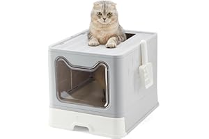 Suhaco Bac à Litière Fermé avec Entrée par Le Haut et Couvercle à Trous Absence de Dispersion de Litière et d'Odeur, Pelle Incluse pour Chat, XXL (Gris)