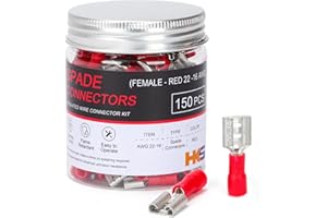 HKS 100PCS Female Insulated Spade Connector Red 22-16 AWG - Electrical Quick Disconnect Wire Connectors Kit - Tinned Red Copper - Automotive Crimp Connectors