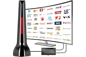 QGCLEARSO DVB-T/DVB-T2 Antenne mit Verstärker innen 36Dbi+ HDTV Zimmerantenne für Fernseher,Signalqualität durch ALU-Kern,Mit Magnetfuß - 3 Meter Kabel,Unterstützt 4K 1080P - Alle TV-Geräte DAB/UHF/VHF