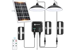 Aigostar - Luz solar exterior con mando a distancia y cuerda de tracción，cable de 11 m，batería de gran capacidad de 6000 mAh，IP65.Luz solar para interior/exterior，jardín，camping，2 lámparas