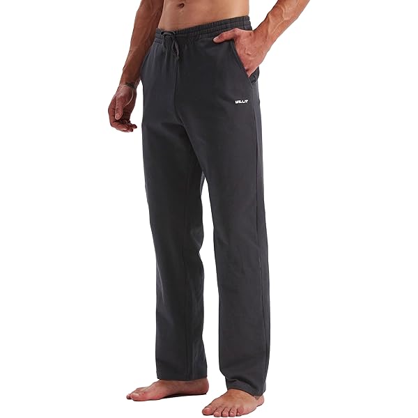 WILLIT Linnen broek heren lange katoenen yogabroek lichte zomerbroek stoffen broek mannen vrijetijdsbroek joggingbroek met zakken voor yoga dagelijks gebruik vakantie strand 71 cm 76 cm, zwart, L