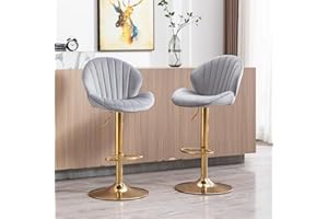 chairus Lot de 2 Tabourets de Bar Pivotants en Velours Hauteur Réglable Tabourets Hauts sans accoudoirs Ergonomique Tabourets de Comptoir (Gris(Velours)-2)