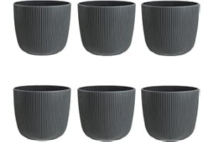 ‎ENGELLAND Engelland - 6 x Blumentopf mit Drainagesystem, Anthrazit-Grau, Rillenoptik, Pflanz-Topf, Kübel, modern, widerstandsfähig, rund, wetterfest, Kunststoff, Ø 12 cm, 0,9 Liter