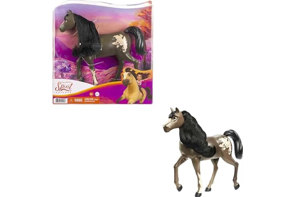 Spirit L'indomptable, Figurine cheval sauvage, Tête articulée et longue crinière noire pour rejouer les scènes du film, Jouet pour enfant, GXD99