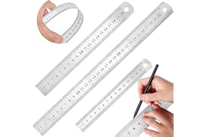 BENATON 3 Pezzi Righello in Acciaio Inossidabile, Righello di Metallo in Acciaio Inossidabile a Doppia Scala, Righello di Misurazione in Acciaio Inossidabile per Scuola, Ingegneria, Disegno