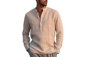 LVCBL Camicia da Uomo A Maniche Lunghe Estiva per Il Tempo Libero in Lino Vestibilit Normale