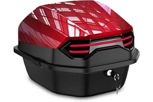 ‎ABESTME ABESTME Motorradkoffer Topcase, Topcase für Roller, Motorrad Daily Tail Box Trunk Carrier Kunststoffkoffer mit Sicherheitsschloss, Wasserdicht Motorrad Top Box mit Installieren Platte - Rot
