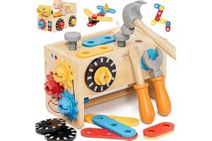 Lehoo slott trä barnverktygssats – Montessori pedagogiska leksaker för barn i åldern 2+, låtsaslek, verktygslåda, bänk, konstruktionsleksaker, lärande leksak, present till småbarn, pojkar, flickor