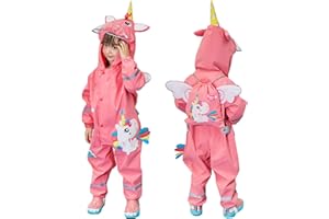 FEWLBY Toddler Puddle Suit Boys Girls Rain Suit Waterproof Overalls Kids All in One Muddy Suit Cartoon Hoodie Rain Jacket Rainwear for 1-8 years S-XL Size