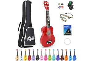 Amdini 21 inch Soprano Ukulele Basswood Acoustic Mini Guitar for Beginner Kid Starter with Case Strap Tuner Picks Strings Primary Tutorial