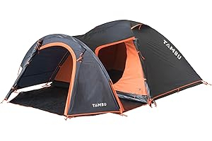 TAMBU AKASA Tente dôme pour 4 personnes avec auvent pour l'extérieur, camping, festival, entrée latérale, imperméable, double paroi, durable, recyclée, fenêtre en gaze