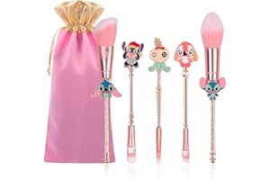 Winric Stitch Makeup Brush Set, 5Pcs with Storage Bag Cartoon Theme Cosmetic Eyeshadow Face Cosmetic Brushes for Powder Eyeshadow Blushes Lips Gifts for Girl Women Birthday Gifts (Style 3)