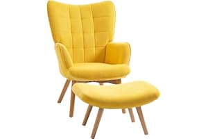 ‎HOMCOM HOMCOM Ohrensessel mit Hocker Sessel Loungesessel mit Cord-Optik, Modern Relaxsessel, Armlehnensessel Lesesessel für Wohnzimmer, Schlafzimmer, Gelb