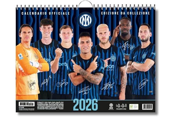 EURO PUBLISHING Calendrier horizontal Inter 2026 - Édition de collection - 44 x 33 cm - Produit officiel - Langue Italienne