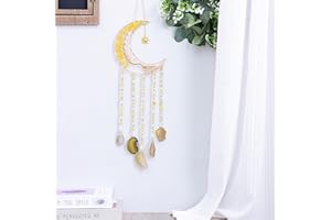 MAUSOUCA Moon Crystals Traumfänger, Baum des Lebens, natürlicher Edelstein, Achat, Wandbehang für Fenster, Garten, Heimdekoration (Citrin)