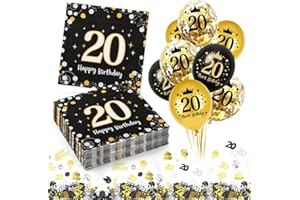 CAPANEUS Servietten 20. geburtstag, 30 Stück Servietten 20 Geburtstag Mann + 18 Stück Deko 20. Geburtstag Luftballons, Serviette 20 Geburtstagdeko Mann Frau, Happy Birthday 20 Servietten